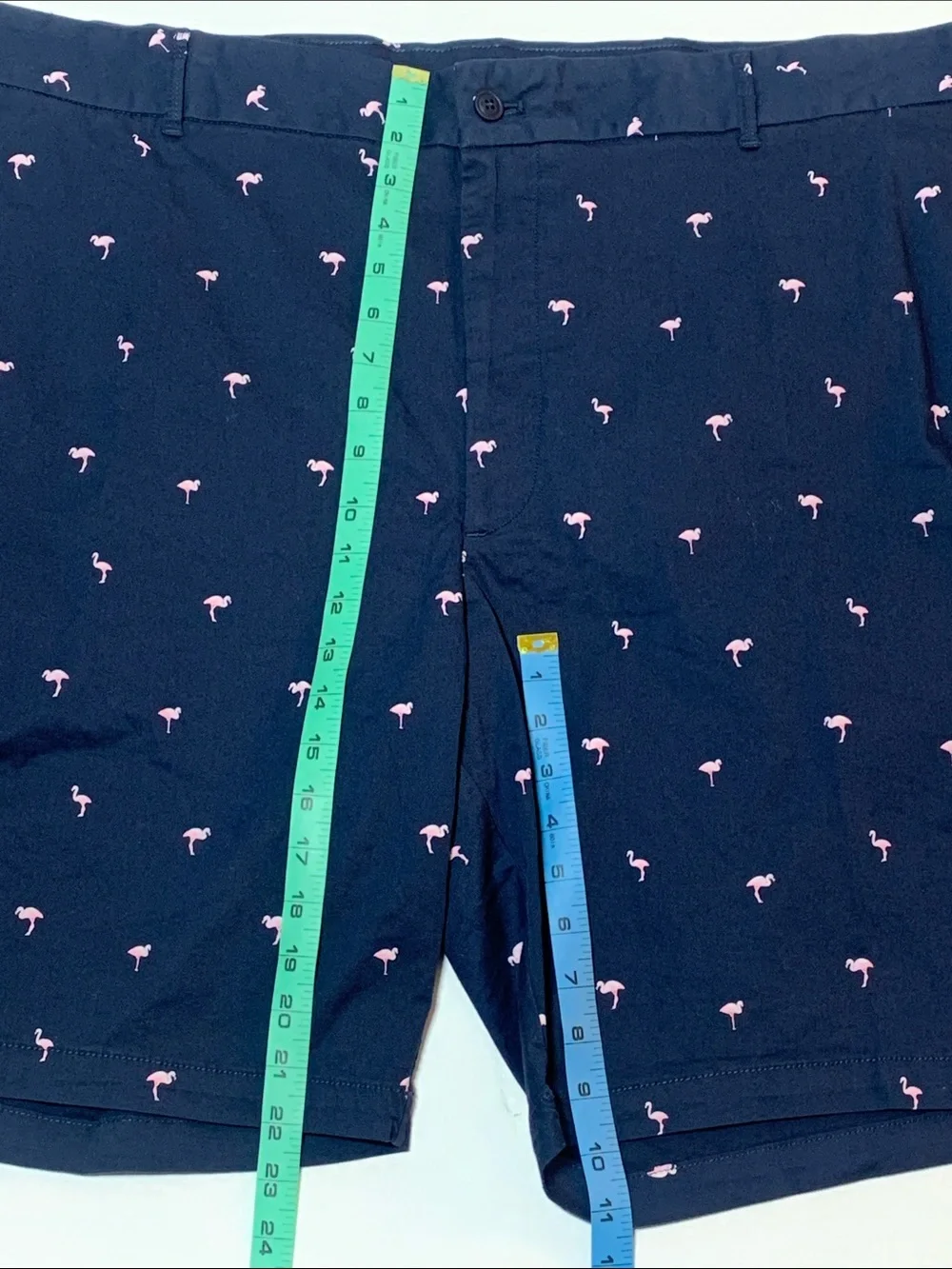 IZOD Men’s Harborside Twill Bermuda Shorts Sz 50 Blue Preppy Pink Flamingo NWT